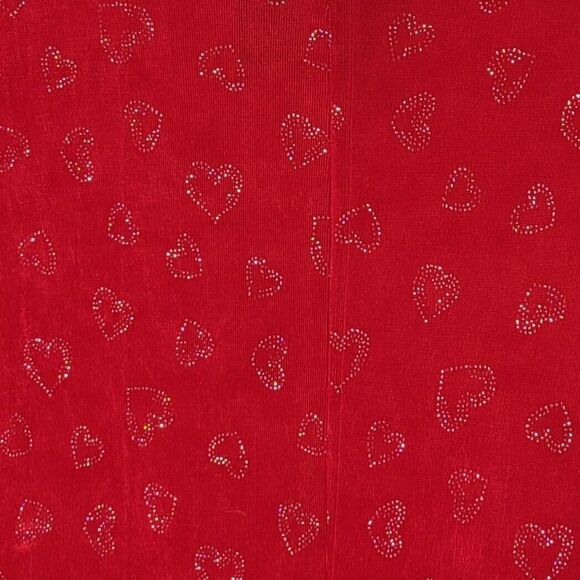 Vintage MOLLY MALLOY Slinky Red Heart Print Midi Dress Size L Valentine Sparkly - Picture 3 of 9